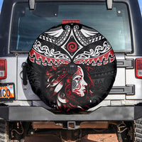 New Zealand Maori Girl Spare Tire Cover Silver Fern and Koru Pattern LT03 Black - Polynesian Pride