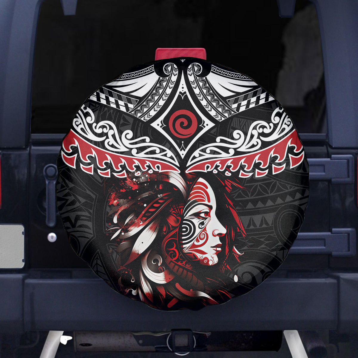 New Zealand Maori Girl Spare Tire Cover Silver Fern and Koru Pattern LT03 - Polynesian Pride