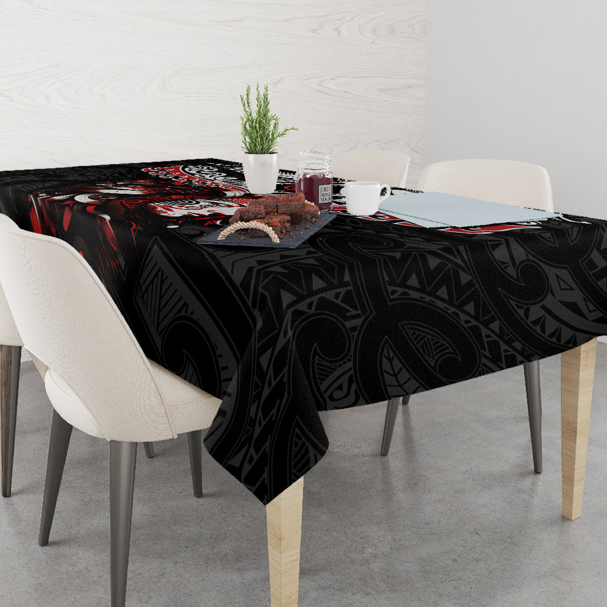 New Zealand Maori Girl Tablecloth Silver Fern and Koru Pattern
