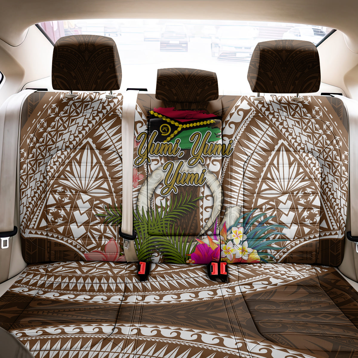Vanuatu Selebretem 44th Indipendens Dei Back Car Seat Cover Yumi Pig Tusk and Namele Fern LT03 - Polynesian Pride
