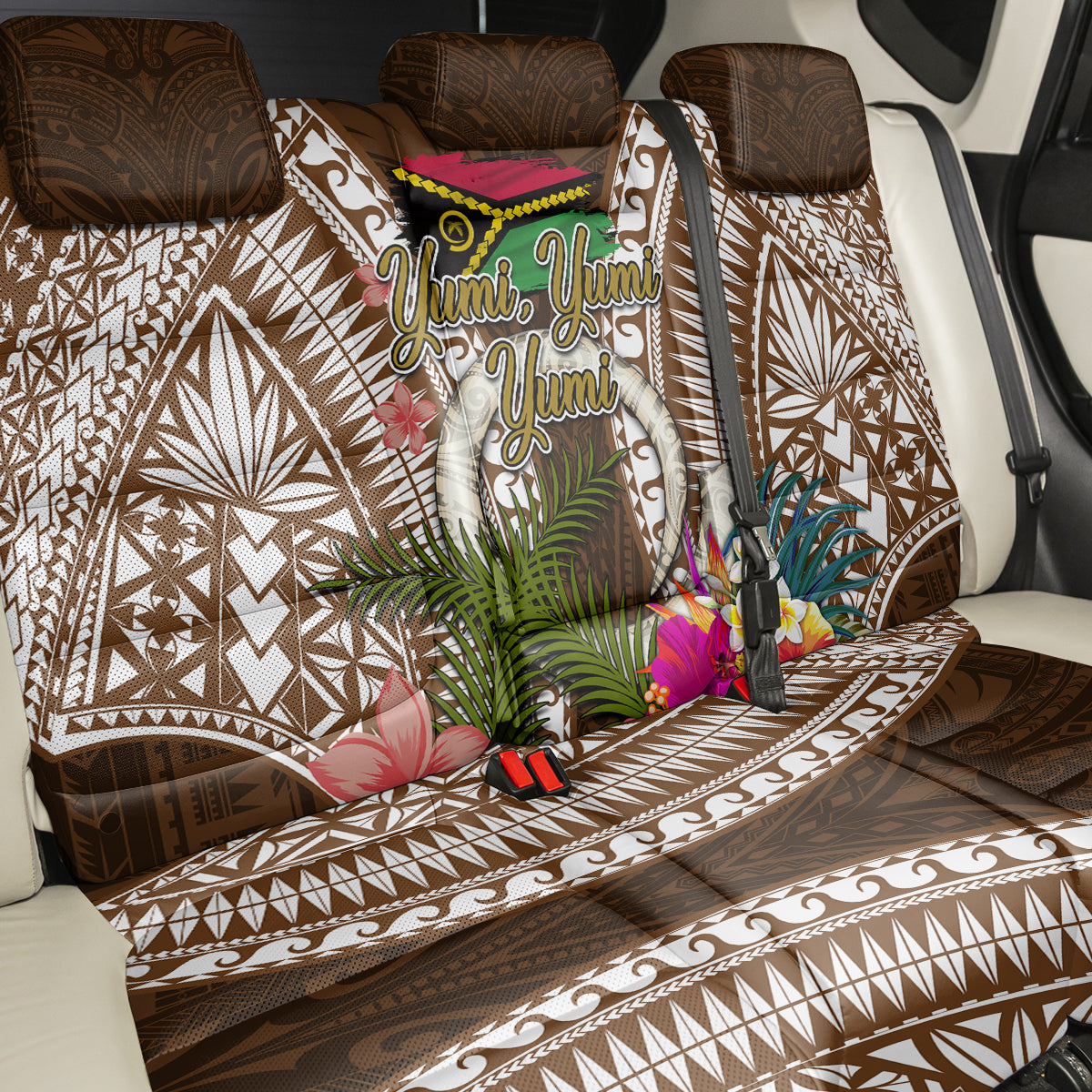 Vanuatu Selebretem 44th Indipendens Dei Back Car Seat Cover Yumi Pig Tusk and Namele Fern LT03 - Polynesian Pride