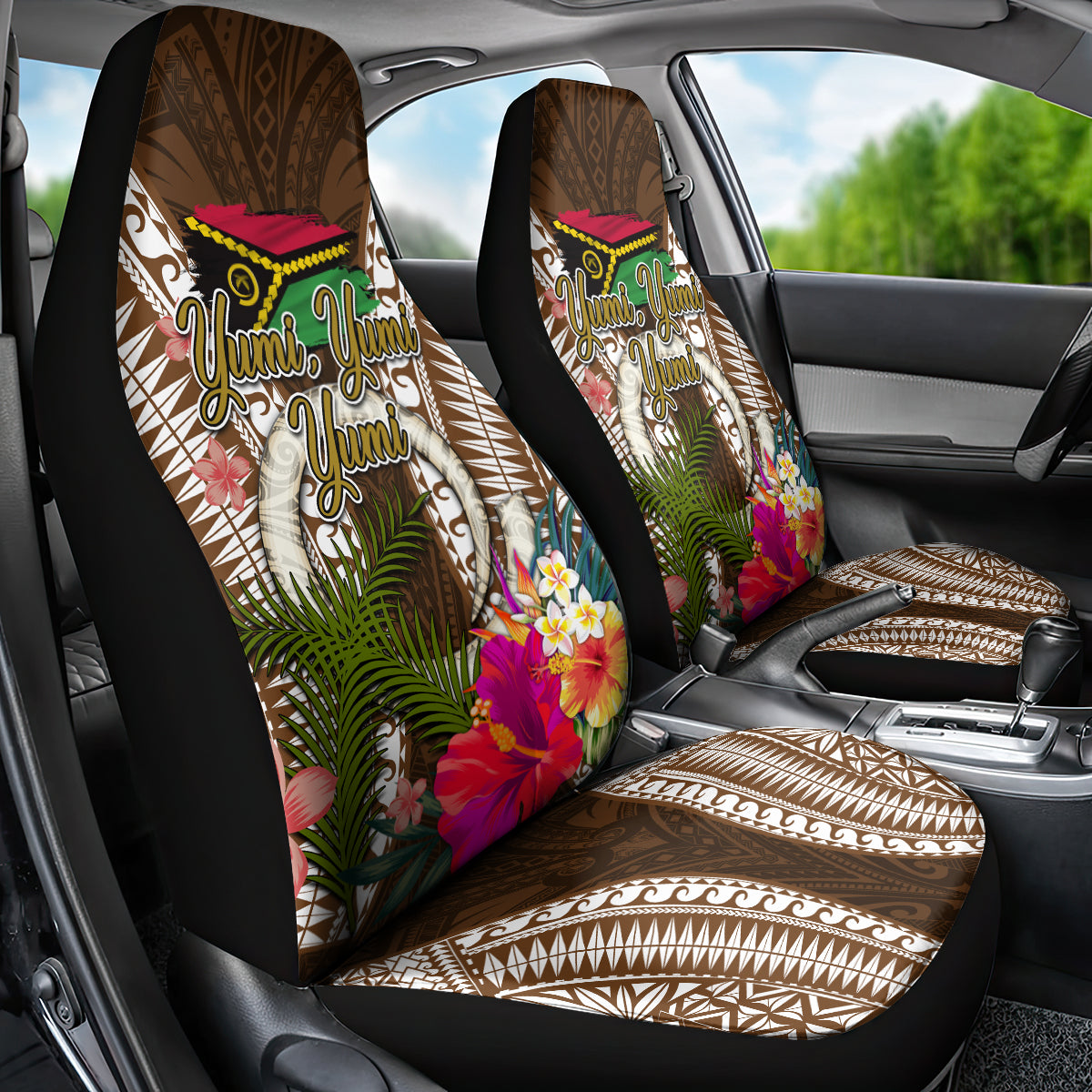 Vanuatu Selebretem 44th Indipendens Dei Car Seat Cover Yumi Pig Tusk and Namele Fern LT03 - Polynesian Pride