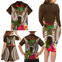 Vanuatu Selebretem 44th Indipendens Dei Family Matching Long Sleeve Bodycon Dress and Hawaiian Shirt Yumi Pig Tusk and Namele Fern LT03 - Polynesian Pride