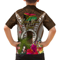 Vanuatu Selebretem 44th Indipendens Dei Family Matching Off Shoulder Maxi Dress and Hawaiian Shirt Yumi Pig Tusk and Namele Fern LT03 - Polynesian Pride