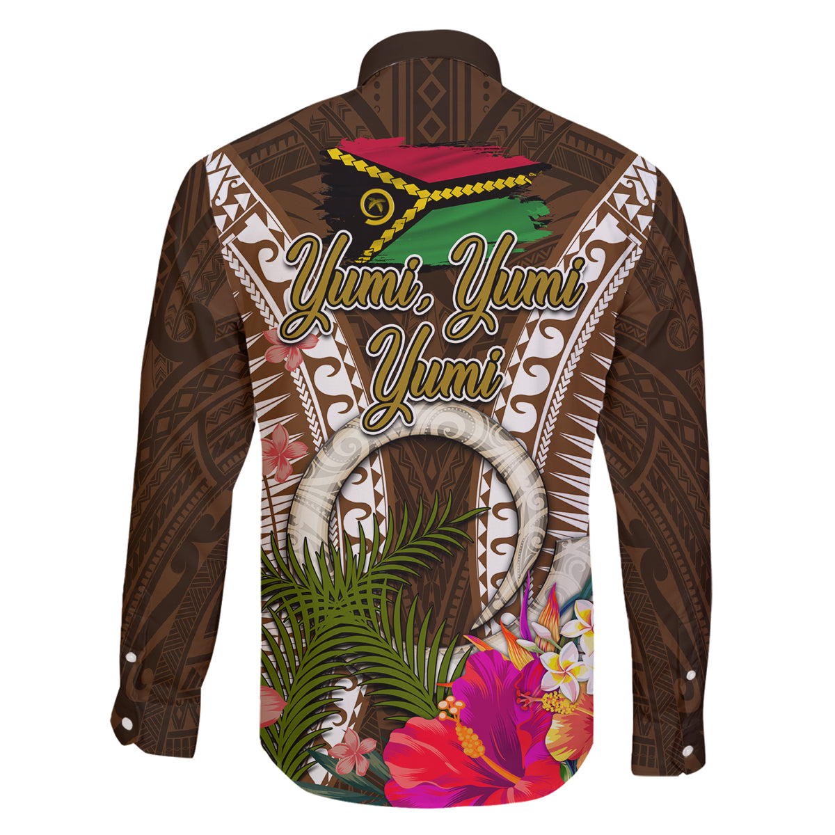 Vanuatu Selebretem 44th Indipendens Dei Family Matching Off Shoulder Maxi Dress and Hawaiian Shirt Yumi Pig Tusk and Namele Fern LT03 - Polynesian Pride