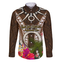 Vanuatu Selebretem 44th Indipendens Dei Family Matching Puletasi and Hawaiian Shirt Yumi Pig Tusk and Namele Fern LT03 Dad's Shirt - Long Sleeve Brown - Polynesian Pride