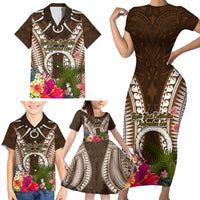Vanuatu Selebretem 44th Indipendens Dei Family Matching Short Sleeve Bodycon Dress and Hawaiian Shirt Yumi Pig Tusk and Namele Fern LT03 - Polynesian Pride