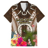 Vanuatu Selebretem 44th Indipendens Dei Family Matching Short Sleeve Bodycon Dress and Hawaiian Shirt Yumi Pig Tusk and Namele Fern LT03 Dad's Shirt - Short Sleeve Brown - Polynesian Pride