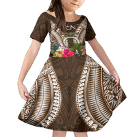 Vanuatu Selebretem 44th Indipendens Dei Family Matching Tank Maxi Dress and Hawaiian Shirt Yumi Pig Tusk and Namele Fern LT03 Daughter's Dress Brown - Polynesian Pride