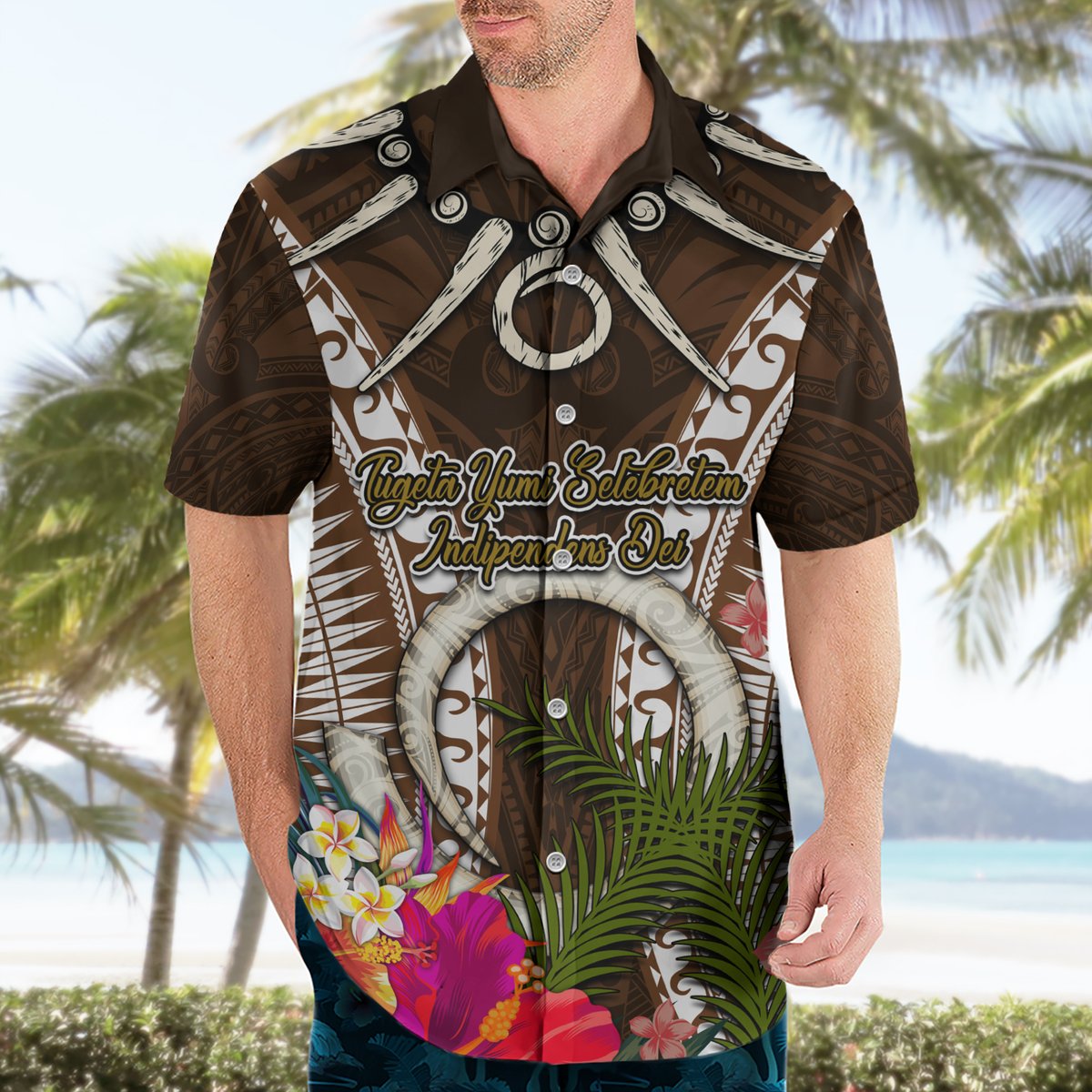 Vanuatu Selebretem 44th Indipendens Dei Hawaiian Shirt Yumi Pig Tusk and Namele Fern LT03 - Polynesian Pride