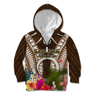 Vanuatu Selebretem 44th Indipendens Dei Kid Hoodie Yumi Pig Tusk and Namele Fern LT03 Zip Hoodie Brown - Polynesian Pride