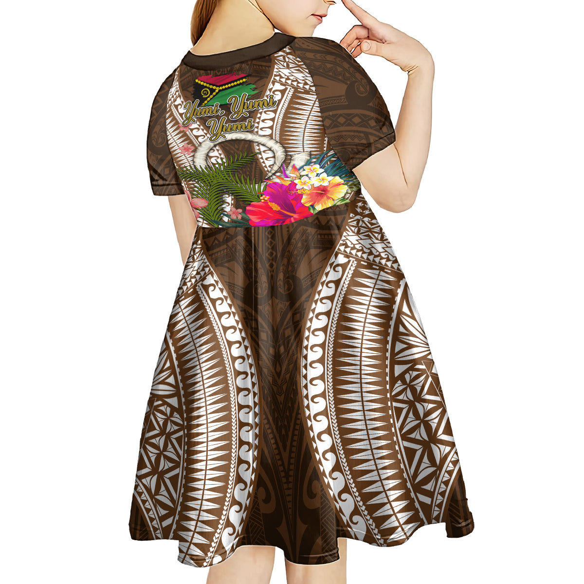 Vanuatu Selebretem 44th Indipendens Dei Kid Short Sleeve Dress Yumi Pig Tusk and Namele Fern LT03 - Polynesian Pride