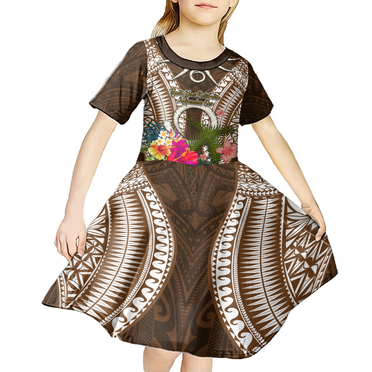 Vanuatu Selebretem 44th Indipendens Dei Kid Short Sleeve Dress Yumi Pig Tusk and Namele Fern LT03 - Polynesian Pride