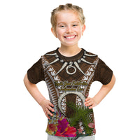 Vanuatu Selebretem 44th Indipendens Dei Kid T Shirt Yumi Pig Tusk and Namele Fern LT03 Brown - Polynesian Pride