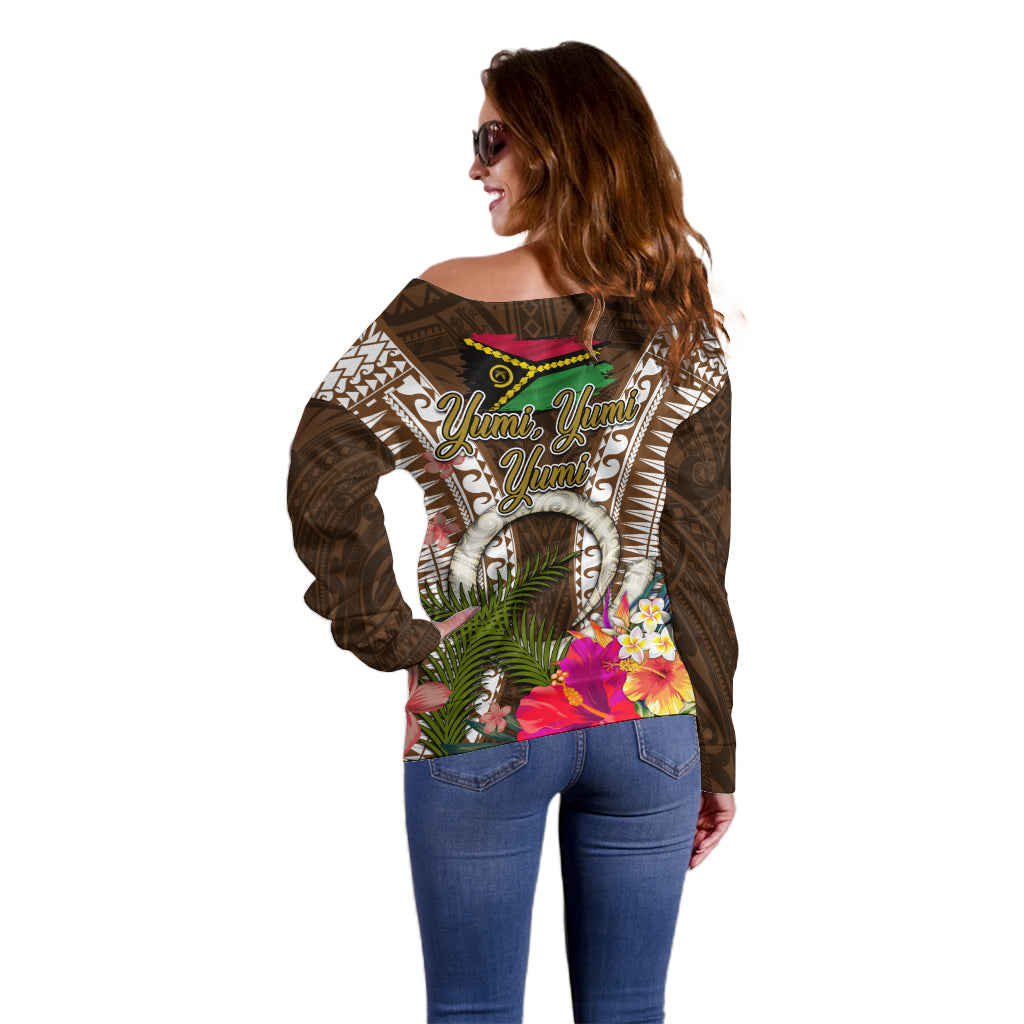 Vanuatu Selebretem 44th Indipendens Dei Off Shoulder Sweater Yumi Pig Tusk and Namele Fern