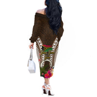 Vanuatu Selebretem 44th Indipendens Dei Off The Shoulder Long Sleeve Dress Yumi Pig Tusk and Namele Fern LT03 - Polynesian Pride
