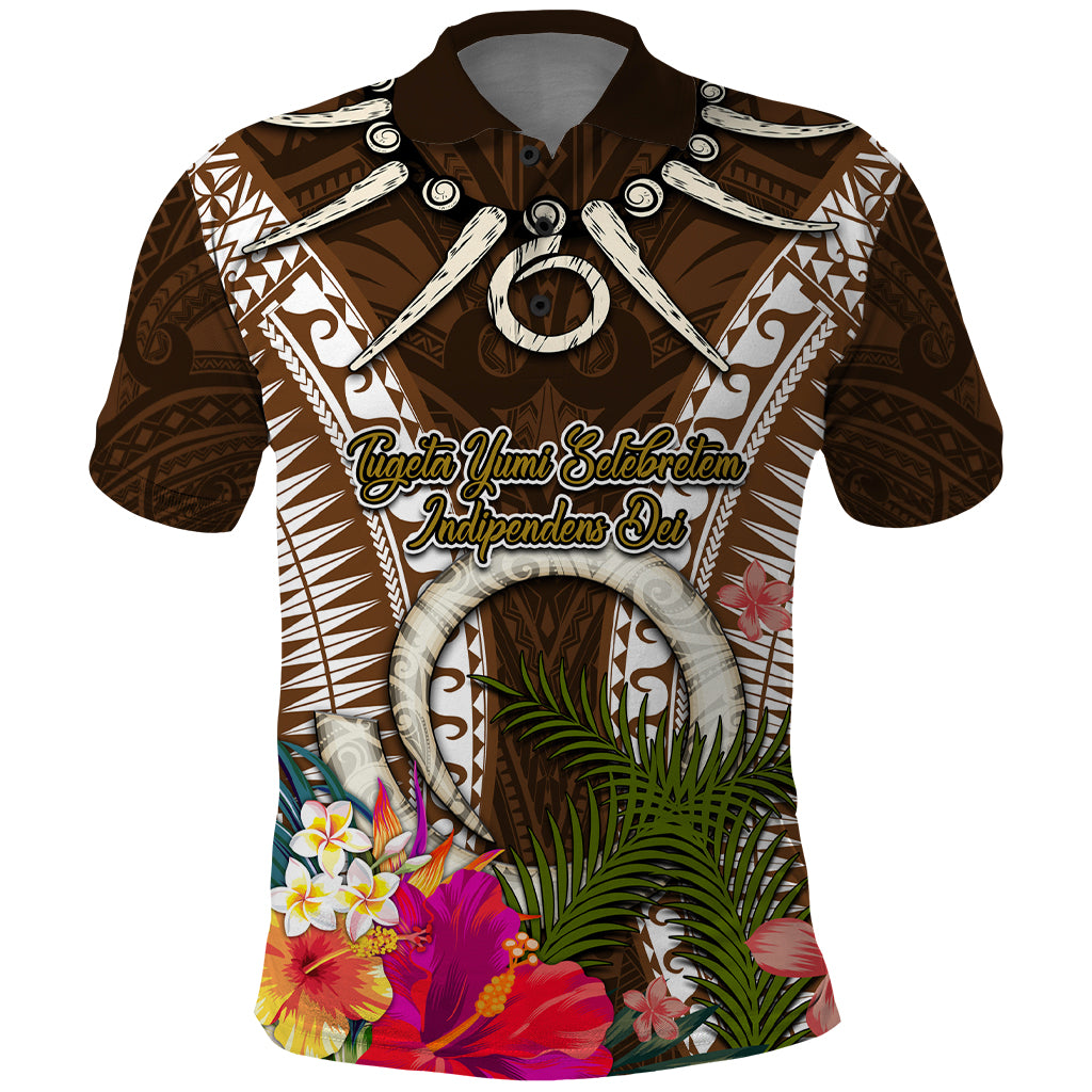 Vanuatu Selebretem 44th Indipendens Dei Polo Shirt Yumi Pig Tusk and Namele Fern LT03 Brown - Polynesian Pride