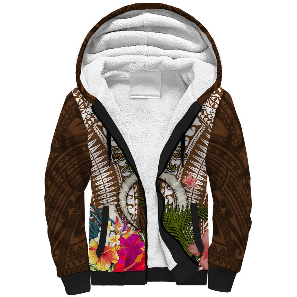 Vanuatu Selebretem 44th Indipendens Dei Sherpa Hoodie Yumi Pig Tusk and Namele Fern LT03 Unisex Brown - Polynesian Pride