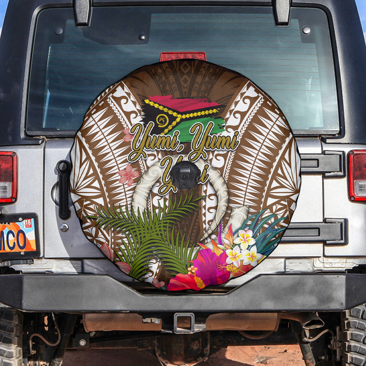 Vanuatu Selebretem 44th Indipendens Dei Spare Tire Cover Yumi Pig Tusk and Namele Fern LT03 Brown - Polynesian Pride
