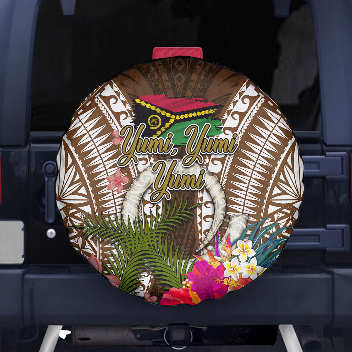 Vanuatu Selebretem 44th Indipendens Dei Spare Tire Cover Yumi Pig Tusk and Namele Fern LT03 - Polynesian Pride