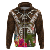Vanuatu Selebretem 44th Indipendens Dei Zip Hoodie Yumi Pig Tusk and Namele Fern LT03 Zip Hoodie Brown - Polynesian Pride
