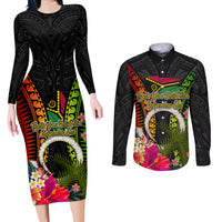 Vanuatu Independence Day Couples Matching Long Sleeve Bodycon Dress and Long Sleeve Button Shirt Tugeta Yumi Selebretem Indipendens Dei LT03 Black - Polynesian Pride