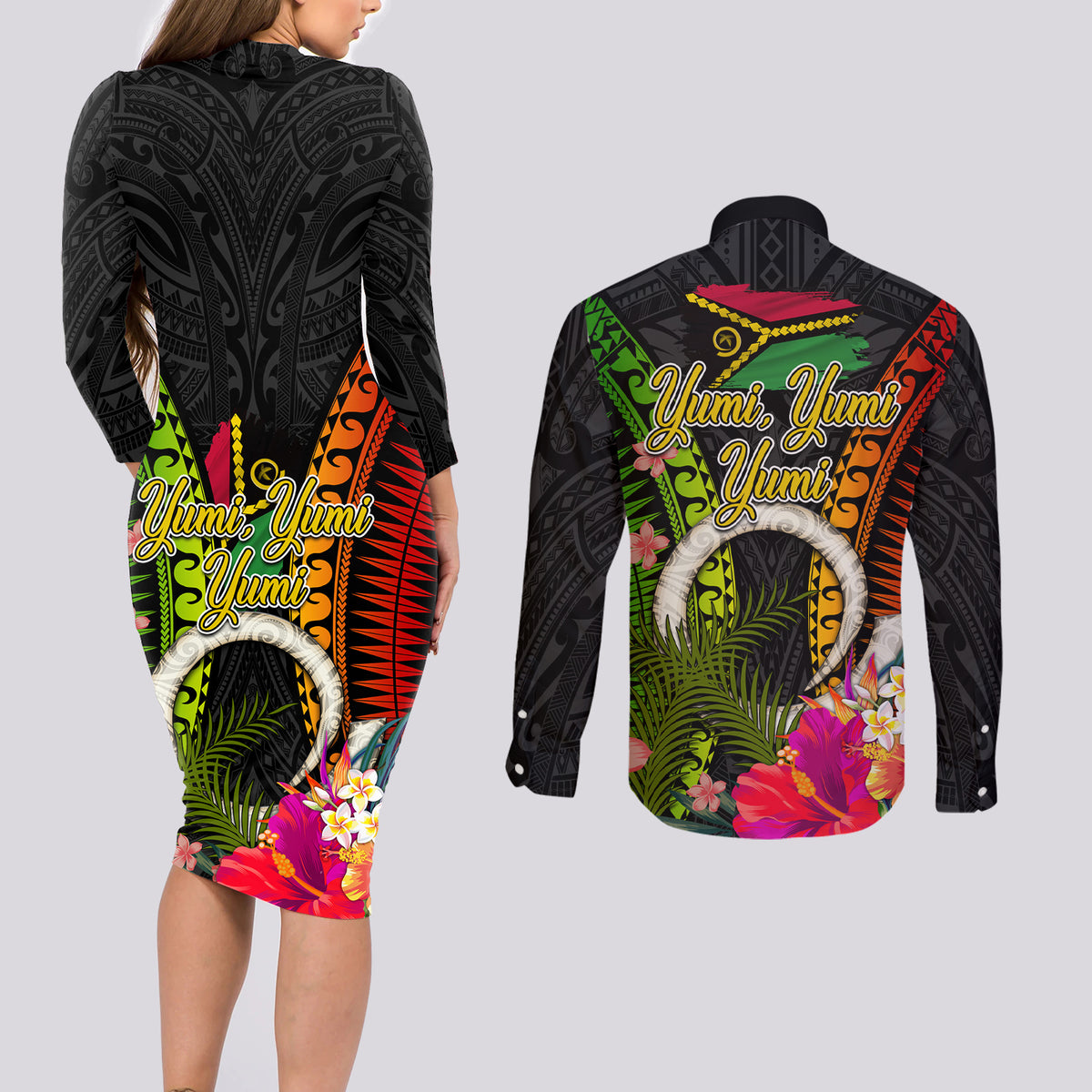 Vanuatu Independence Day Couples Matching Long Sleeve Bodycon Dress and Long Sleeve Button Shirt Tugeta Yumi Selebretem Indipendens Dei LT03 - Polynesian Pride