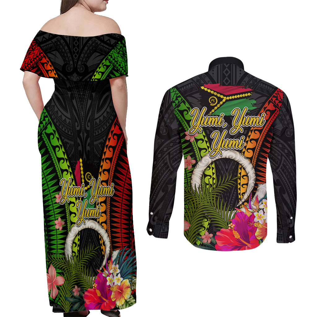 Vanuatu Independence Day Couples Matching Off Shoulder Maxi Dress and Long Sleeve Button Shirt Tugeta Yumi Selebretem Indipendens Dei LT03 - Polynesian Pride