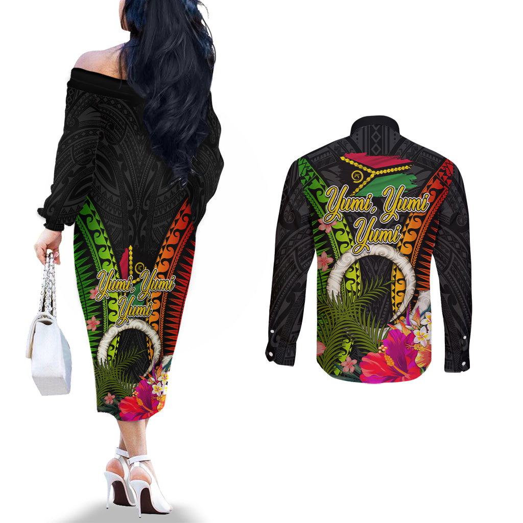 Vanuatu Independence Day Couples Matching Off The Shoulder Long Sleeve Dress and Long Sleeve Button Shirt Tugeta Yumi Selebretem Indipendens Dei LT03 - Polynesian Pride