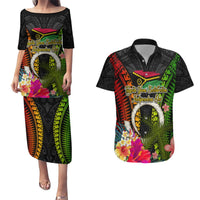 Vanuatu Independence Day Couples Matching Puletasi and Hawaiian Shirt Tugeta Yumi Selebretem Indipendens Dei LT03 Black - Polynesian Pride