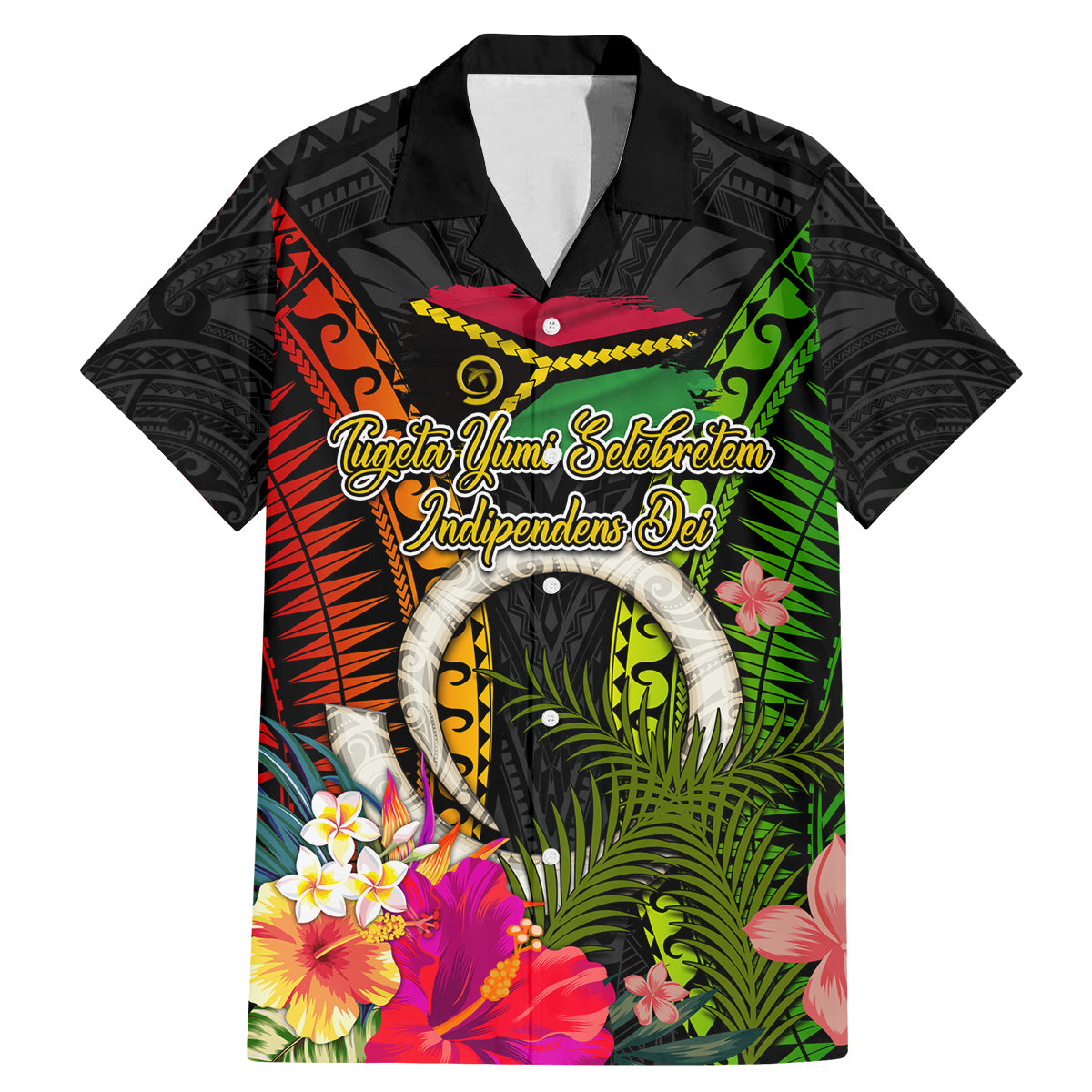Vanuatu Independence Day Family Matching Mermaid Dress and Hawaiian Shirt Tugeta Yumi Selebretem Indipendens Dei LT03 Dad's Shirt - Short Sleeve Black - Polynesian Pride