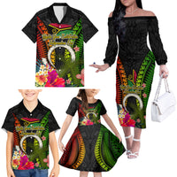 Vanuatu Independence Day Family Matching Off The Shoulder Long Sleeve Dress and Hawaiian Shirt Tugeta Yumi Selebretem Indipendens Dei LT03 - Polynesian Pride