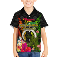 Vanuatu Independence Day Family Matching Off The Shoulder Long Sleeve Dress and Hawaiian Shirt Tugeta Yumi Selebretem Indipendens Dei LT03 Son's Shirt Black - Polynesian Pride