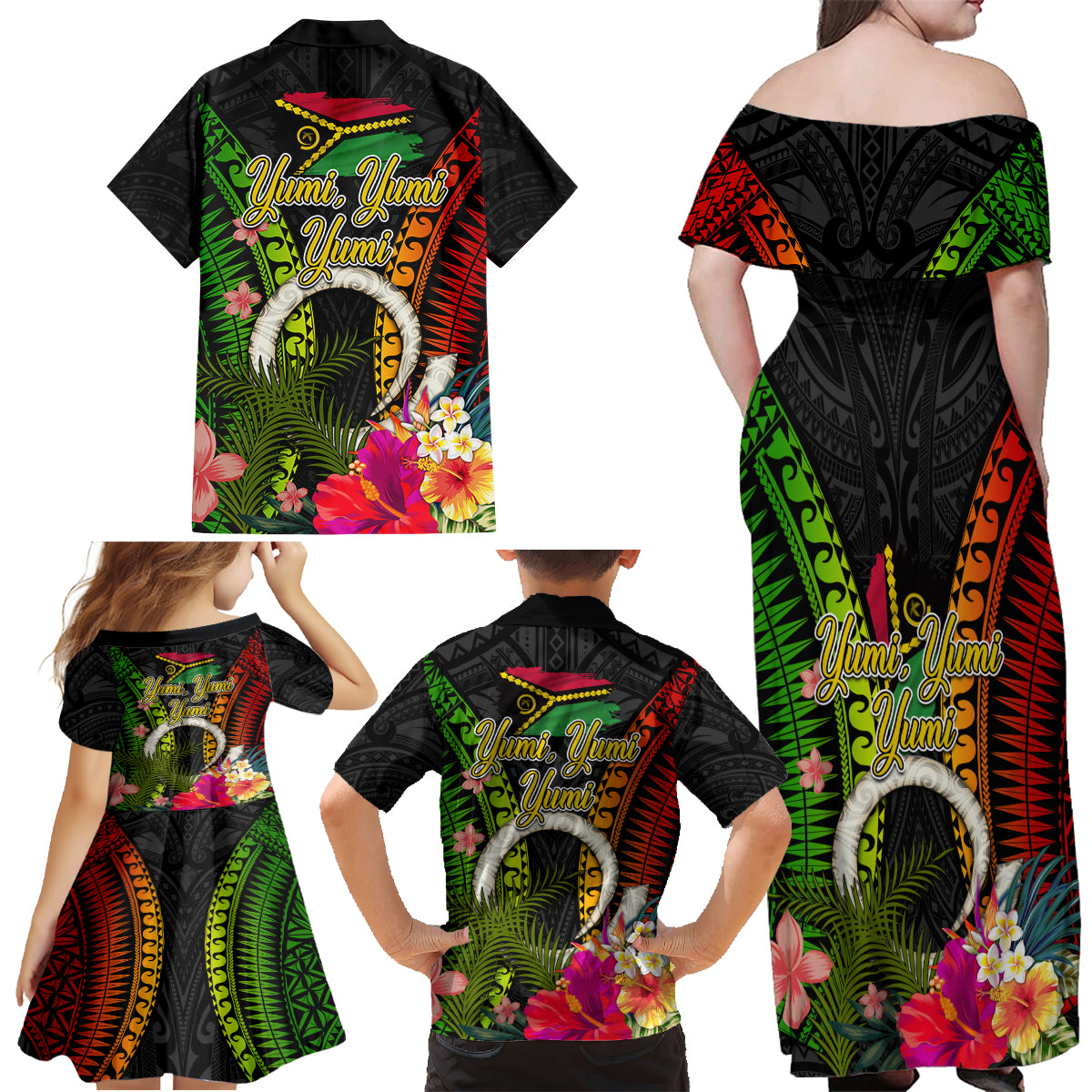 Vanuatu Independence Day Family Matching Off Shoulder Maxi Dress and Hawaiian Shirt Tugeta Yumi Selebretem Indipendens Dei LT03 - Polynesian Pride