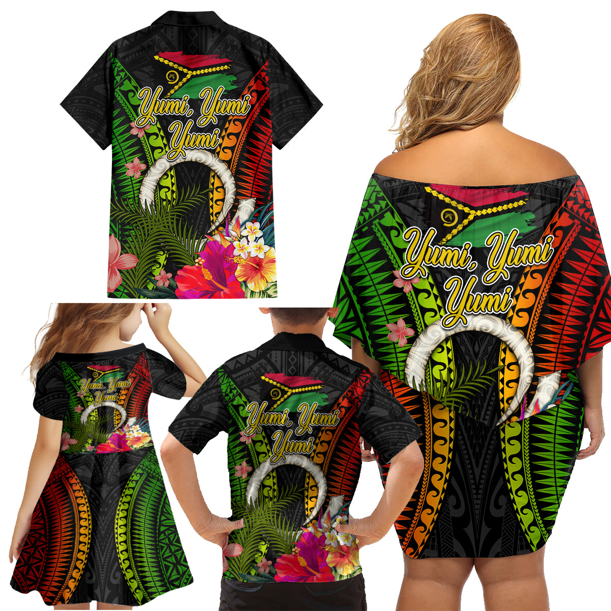 Vanuatu Independence Day Family Matching Off Shoulder Short Dress and Hawaiian Shirt Tugeta Yumi Selebretem Indipendens Dei LT03 - Polynesian Pride