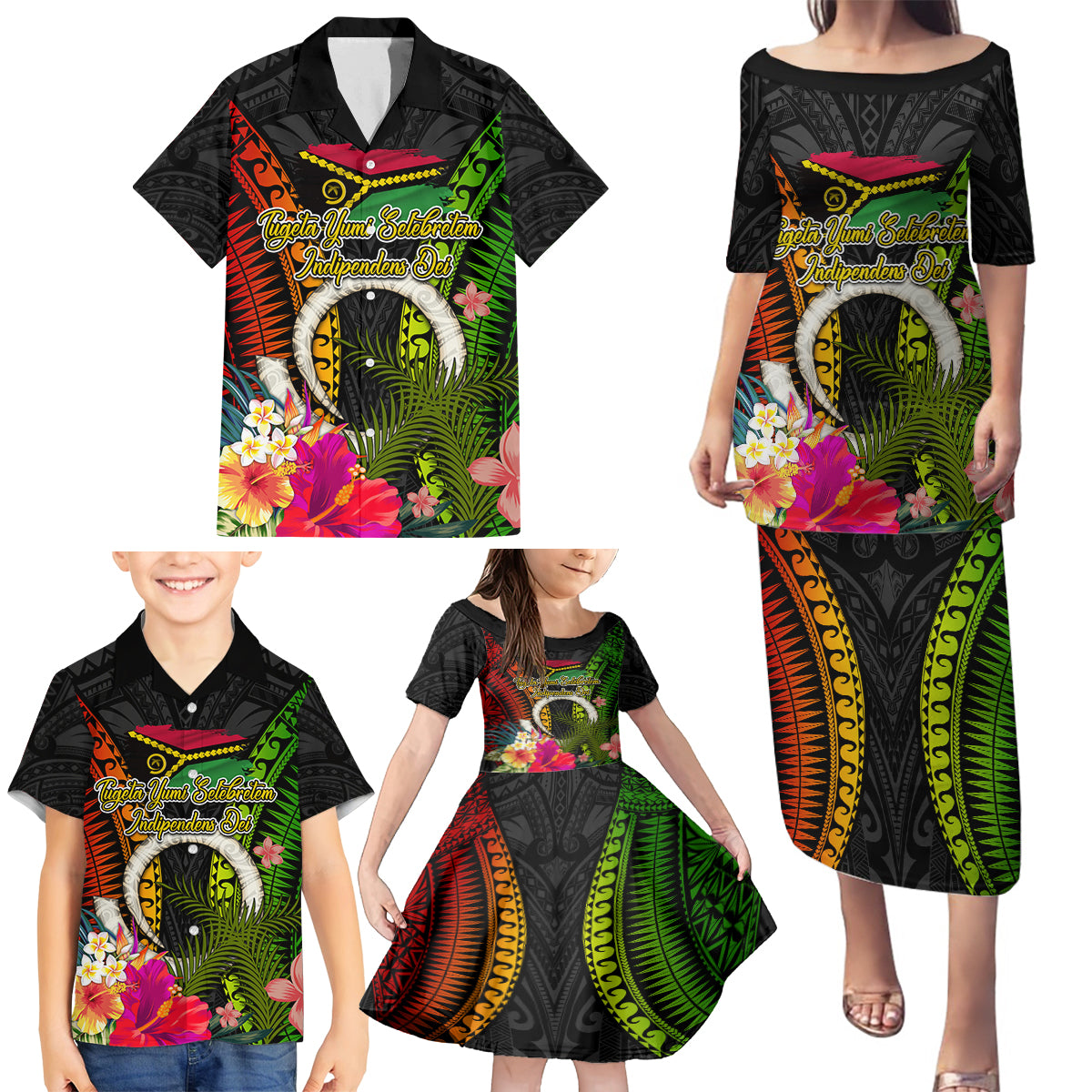 Vanuatu Independence Day Family Matching Puletasi and Hawaiian Shirt Tugeta Yumi Selebretem Indipendens Dei LT03 - Polynesian Pride