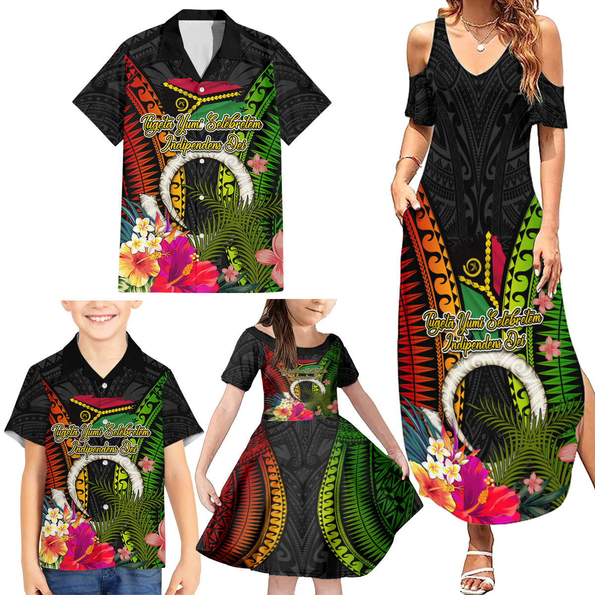 Vanuatu Independence Day Family Matching Summer Maxi Dress and Hawaiian Shirt Tugeta Yumi Selebretem Indipendens Dei LT03 - Polynesian Pride