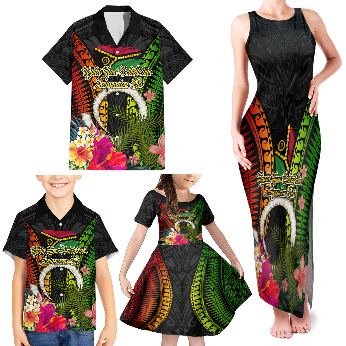Vanuatu Independence Day Family Matching Tank Maxi Dress and Hawaiian Shirt Tugeta Yumi Selebretem Indipendens Dei LT03 - Polynesian Pride