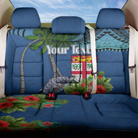 Personalised Fiji Independence Day Back Car Seat Cover Fijian Coat of Arms Palm and Hibiscus Tapa Pattern LT03 One Size Blue - Polynesian Pride
