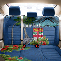 Personalised Fiji Independence Day Back Car Seat Cover Fijian Coat of Arms Palm and Hibiscus Tapa Pattern LT03 - Polynesian Pride