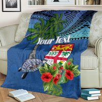 Personalised Fiji Independence Day Blanket Fijian Coat of Arms Palm and Hibiscus Tapa Pattern LT03 - Polynesian Pride