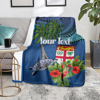 Personalised Fiji Independence Day Blanket Fijian Coat of Arms Palm and Hibiscus Tapa Pattern LT03 - Polynesian Pride