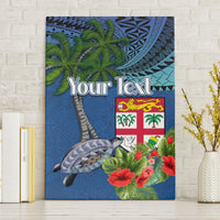 Personalised Fiji Independence Day Canvas Wall Art Fijian Coat of Arms Palm and Hibiscus Tapa Pattern LT03 Without Frame Blue - Polynesian Pride