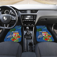 Personalised Fiji Independence Day Car Mats Fijian Coat of Arms Palm and Hibiscus Tapa Pattern LT03 Set 2pcs - Front Blue - Polynesian Pride
