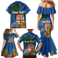 Personalised Fiji Independence Day Family Matching Mermaid Dress and Hawaiian Shirt Fijian Coat of Arms Palm and Hibiscus Tapa Pattern LT03 - Polynesian Pride