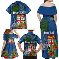 Personalised Fiji Independence Day Family Matching Off Shoulder Maxi Dress and Hawaiian Shirt Fijian Coat of Arms Palm and Hibiscus Tapa Pattern LT03 - Polynesian Pride