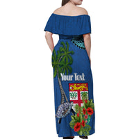 Personalised Fiji Independence Day Family Matching Off Shoulder Maxi Dress and Hawaiian Shirt Fijian Coat of Arms Palm and Hibiscus Tapa Pattern LT03 - Polynesian Pride