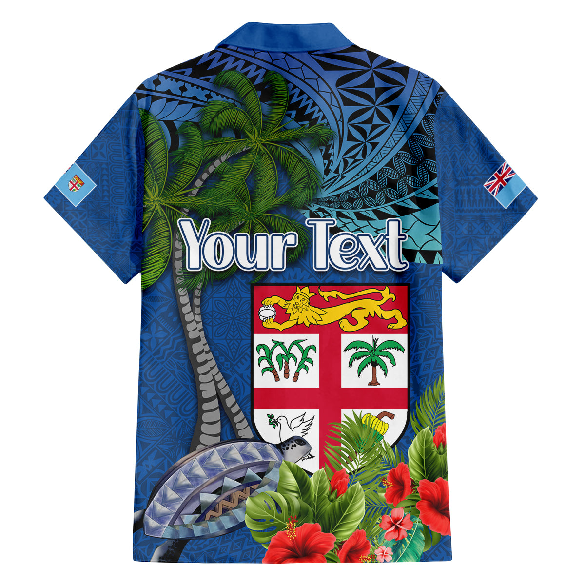 Personalised Fiji Independence Day Family Matching Puletasi and Hawaiian Shirt Fijian Coat of Arms Palm and Hibiscus Tapa Pattern LT03 - Polynesian Pride
