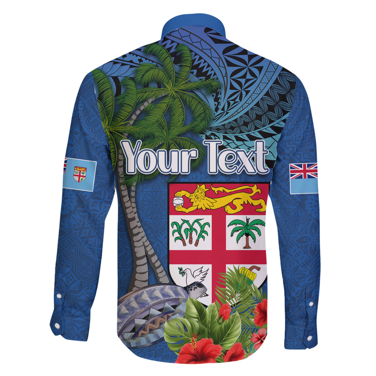 Personalised Fiji Independence Day Family Matching Short Sleeve Bodycon Dress and Hawaiian Shirt Fijian Coat of Arms Palm and Hibiscus Tapa Pattern LT03 - Polynesian Pride