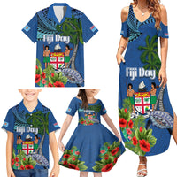 Personalised Fiji Independence Day Family Matching Summer Maxi Dress and Hawaiian Shirt Fijian Coat of Arms Palm and Hibiscus Tapa Pattern LT03 - Polynesian Pride